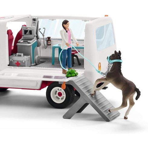Schleich 42370 Mobil állatkórház hannoveri csikóval