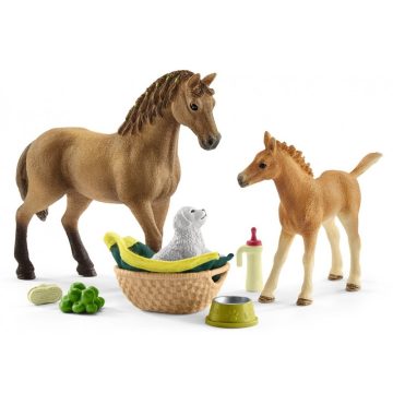 Schleich 42432 Quarter horse kanca és csikója kiskutyával