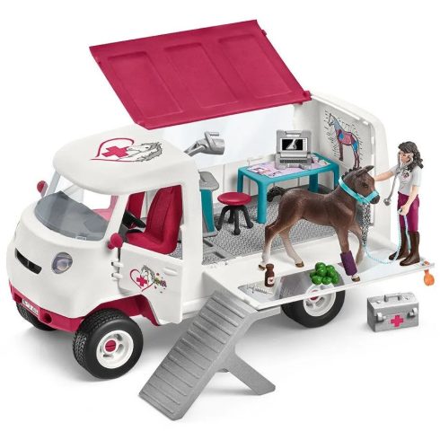 Schleich 42439 Mobil állatkórház hannoveri csikóval