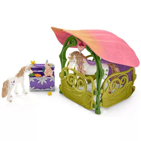 Schleich 42445 Csillogó virágház unikornisokkal, tóval és istállóval