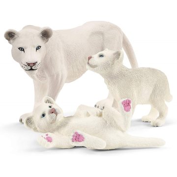 Schleich 42505 Nőstény fehér oroszlán kölykeivel