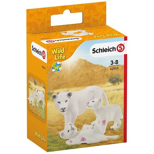 Schleich 42505 Nőstény fehér oroszlán kölykeivel