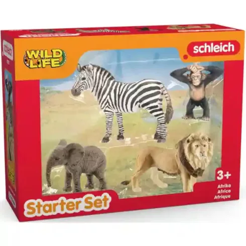 Schleich 42721 A vadon állatai válogatás (zebra, oroszlán, kiselefánt, csimpánzkölyök)
