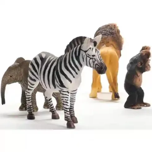 Schleich 42721 A vadon állatai válogatás (zebra, oroszlán, kiselefánt, csimpánzkölyök)