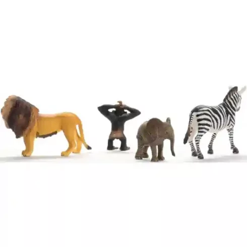 Schleich 42721 A vadon állatai válogatás (zebra, oroszlán, kiselefánt, csimpánzkölyök)