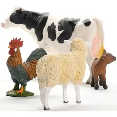 Schleich 42729 A farm állatai válogatás (tehén, kakas, bárány, kecskegida)