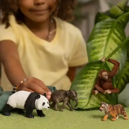 Schleich 42736 Ázsia vadállatai válogatás (kiselefánt, óriáspanda, orangután, tigriskölyök)