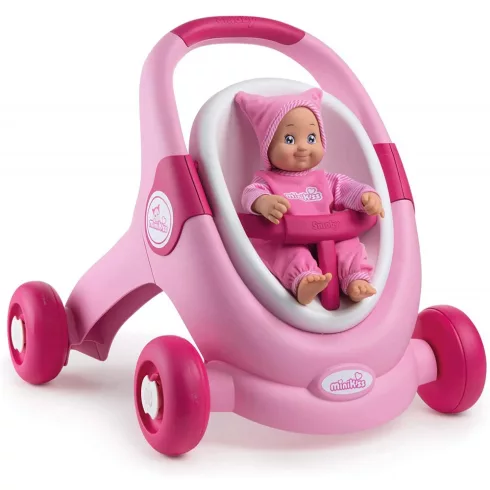 Smoby 210205 Minikiss 3 az 1-ben járássegítő, babakocsi és babaülőke