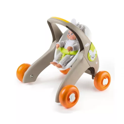 Smoby 210206 Minikiss 3 az 1-ben járássegítő, babakocsi és babaülőke állatos mintával