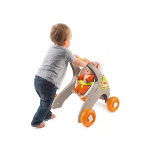 Smoby 210206 Minikiss 3 az 1-ben járássegítő, babakocsi és babaülőke állatos mintával