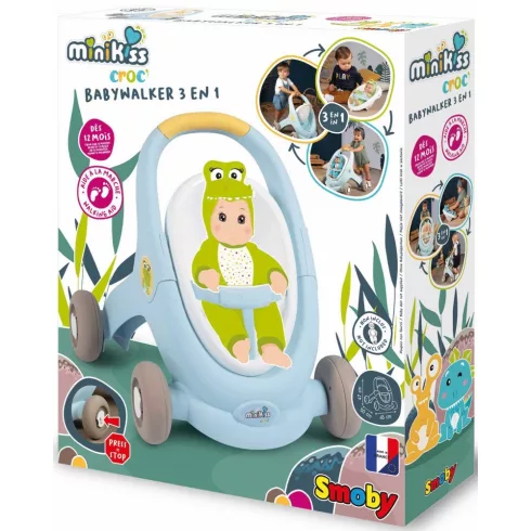 Smoby 210207 Minikiss 3 az 1-ben járássegítő, babakocsi és babaülőke