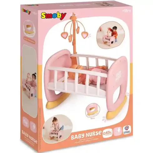 Smoby Baby Nurse bölcső kiságyforgóval játékbabáknak