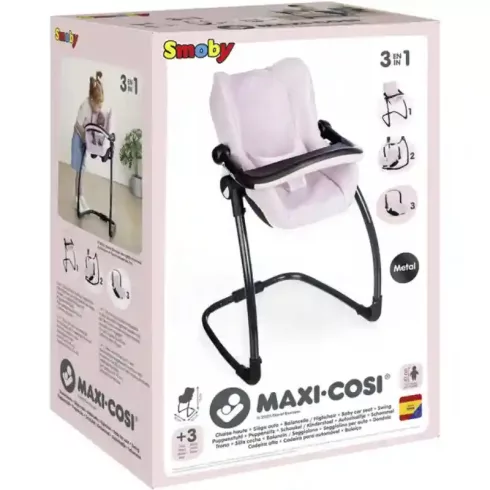 Smoby Maxi-Cosi 3 az 1-ben rózsaszín fémvázas etetőszék játékbabáknak