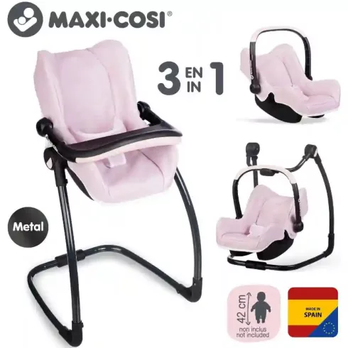 Smoby Maxi-Cosi 3 az 1-ben rózsaszín fémvázas etetőszék játékbabáknak