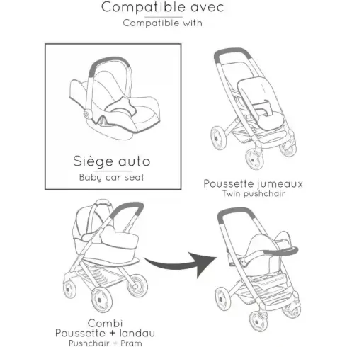 Smoby Maxi-Cosi 3 az 1-ben rózsaszín fémvázas etetőszék játékbabáknak
