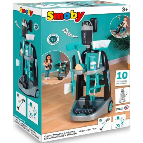 Smoby játék gurulós takarítókocsi álló porszívóval