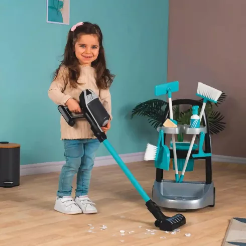 Smoby játék gurulós takarítókocsi álló porszívóval