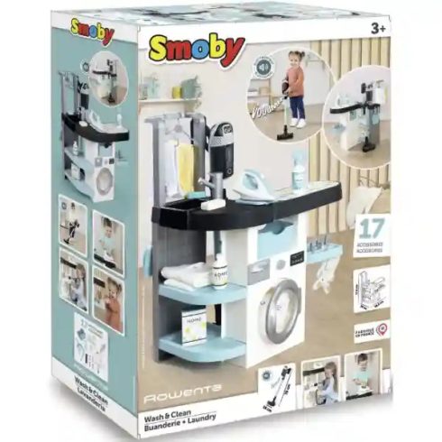 Smoby Rowenta interaktív játék mosókonyha, mosógép, álló porszívó, vasaló
