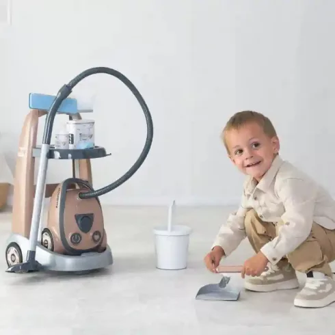 Smoby játék gurulós takarítókocsi interaktív porszívóval
