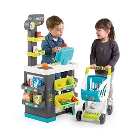 Smoby 350212 City Market pénztárgéppel, bevásárlókocsival és 34db kiegészítővel