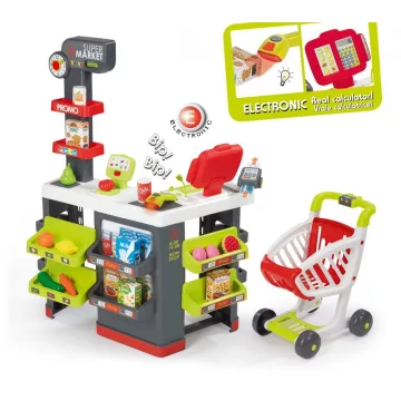   Smoby 350213 Szupermarket pénztárgéppel, bevásárlókocsival és 42db kiegészítővel