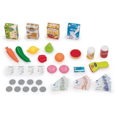 Smoby 350213 Szupermarket pénztárgéppel, bevásárlókocsival és 42db kiegészítővel