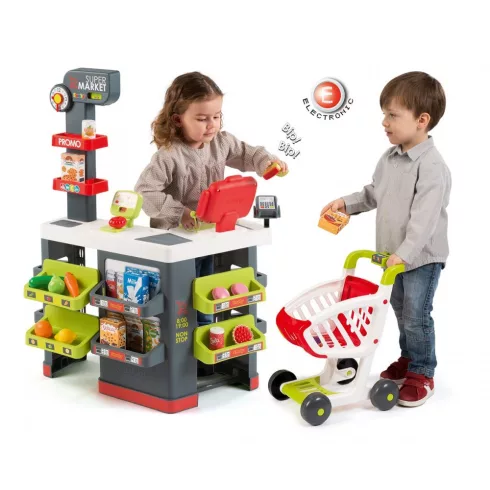 Smoby 350213 Szupermarket pénztárgéppel, bevásárlókocsival és 42db kiegészítővel