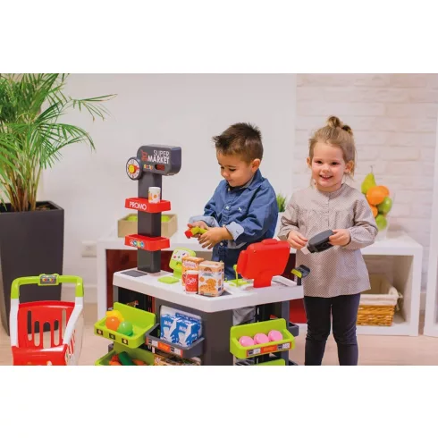 Smoby 350213 Szupermarket pénztárgéppel, bevásárlókocsival és 42db kiegészítővel
