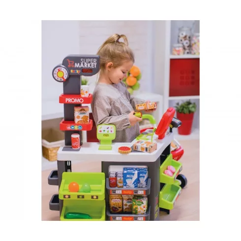 Smoby 350213 Szupermarket pénztárgéppel, bevásárlókocsival és 42db kiegészítővel