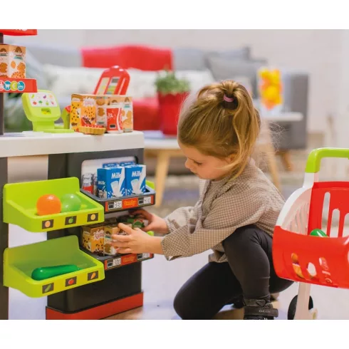 Smoby 350213 Szupermarket pénztárgéppel, bevásárlókocsival és 42db kiegészítővel