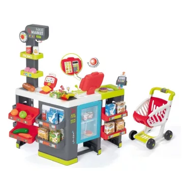   Smoby 350215 Hipermarket pénztárgéppel, bevásárlókocsival és 50db kiegészítővel
