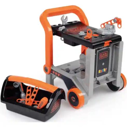 Smoby Black & Decker 3 az 1-ben játék szerelőkocsi szerszámosládával és szerszámokkal