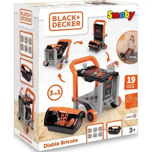Smoby Black & Decker 3 az 1-ben játék szerelőkocsi szerszámosládával és szerszámokkal