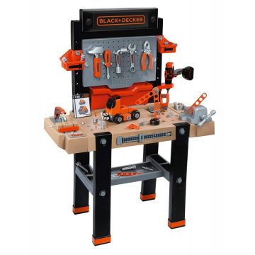   Smoby 360702 Black & Decker Bricolo Ultimate játék szerelőasztal fúrógéppel, körfűrésszel és 90db kiegészítővel