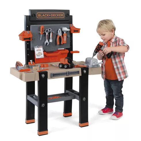 Smoby 360702 Black & Decker Bricolo Ultimate játék szerelőasztal fúrógéppel, körfűrésszel és 90db kiegészítővel