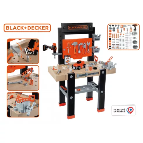 Smoby Black & Decker Bricolo Center játék szerelőasztal fúrógéppel és 92db kiegészítővel