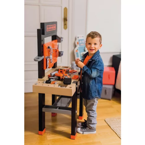Smoby Black & Decker Bricolo Center játék szerelőasztal fúrógéppel és 92db kiegészítővel