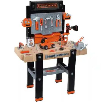   Smoby 360730 Black & Decker Bricolo Ultimate játék szerelőasztal fúrógéppel, körfűrésszel és 95db kiegészítővel