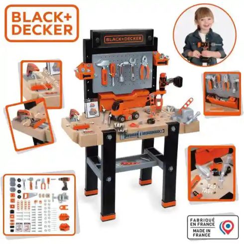 Smoby 360730 Black & Decker Bricolo Ultimate játék szerelőasztal fúrógéppel, körfűrésszel és 95db kiegészítővel
