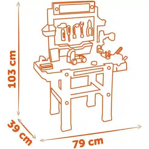 Smoby 360730 Black & Decker Bricolo Ultimate játék szerelőasztal fúrógéppel, körfűrésszel és 95db kiegészítővel
