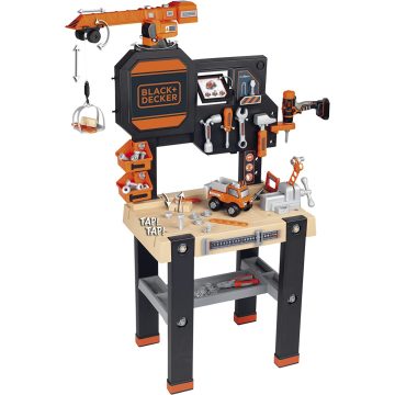   Smoby Black & Decker Bricolo Builder játék szerelőasztal daruval, fúrógéppel és 94db kiegészítővel