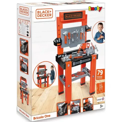 Smoby Black & Decker Bricolo One játék szerelőasztal 79db kiegészítővel