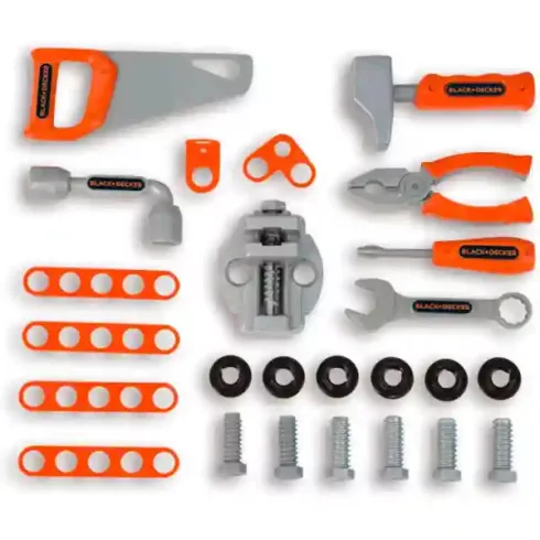 Smoby Black & Decker összecsukható játék szerelőasztal szerszámokkal bőröndben