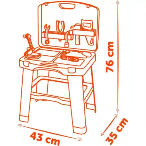 Smoby Black & Decker összecsukható játék szerelőasztal szerszámokkal bőröndben