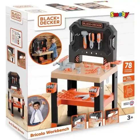 Smoby Black & Decker Bricolo játék szerelőasztal 78db kiegészítővel
