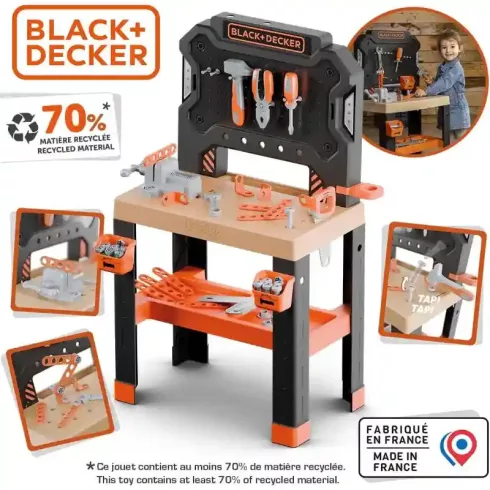 Smoby Black & Decker Bricolo játék szerelőasztal 78db kiegészítővel