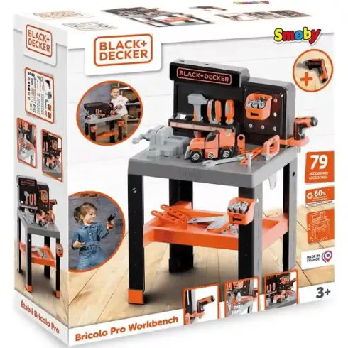 Smoby Black & Decker Bricolo Pro játék szerelőasztal 79db kiegészítővel