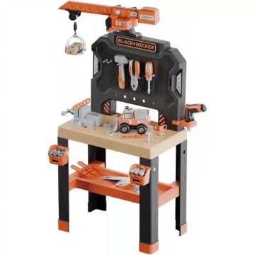   Smoby Black & Decker Bricolo Builder játék szerelőasztal 87db kiegészítővel és daruval