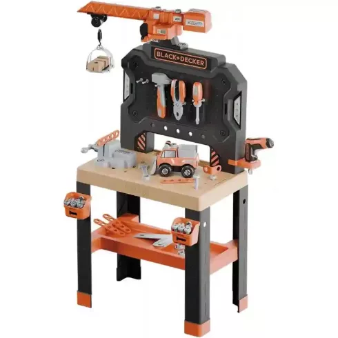 Smoby Black & Decker Bricolo Builder játék szerelőasztal 87db kiegészítővel és daruval