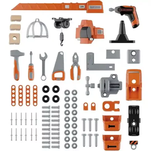 Smoby Black & Decker Bricolo Builder játék szerelőasztal 87db kiegészítővel és daruval
